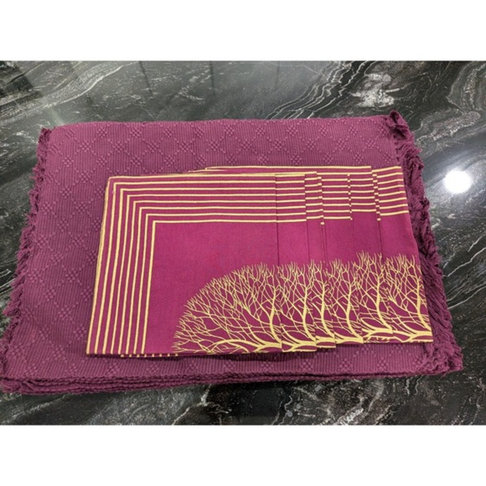 6 Egyptian Handwoven Cotton Placemats 20x13‎ Printed Napkins Purple Gold Set VTG